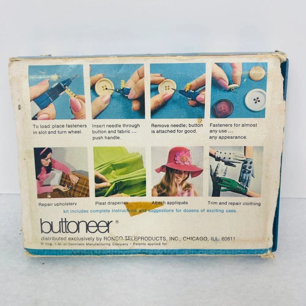 Ronco Buttoneer Button Attacher Tool Blue Vintage As Seen On TV Fair Condition